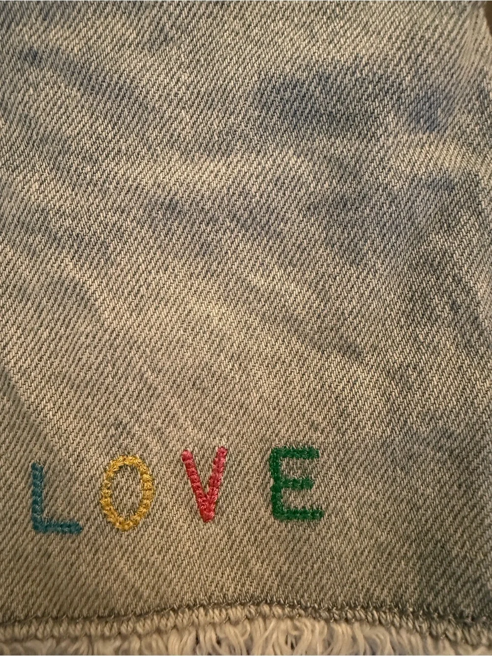 Old Navy Light Blue Denim Shorts with Colorful Heart & LOVE Embroidery 4T